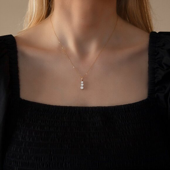 10K Yellow Gold Real Natural Diamond Pendant, Tiny Petite Charm, Luxury Jewelry - Picture 3 of 7